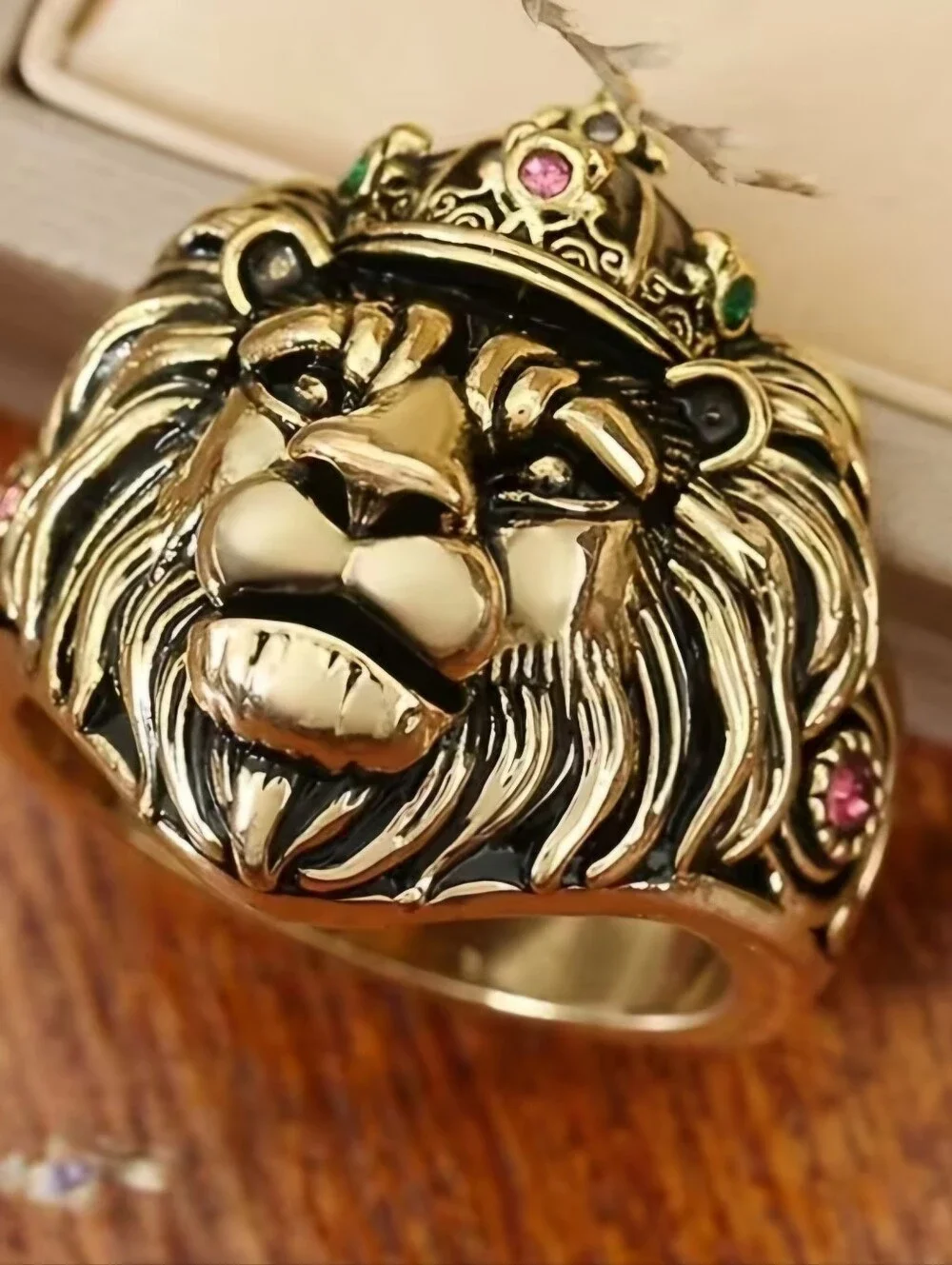 MENS LION  ROYAL CROWN  VERMEIL GOLD NEW SIZE 10 RING